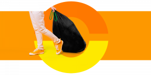 woman dragging neat garbage bag